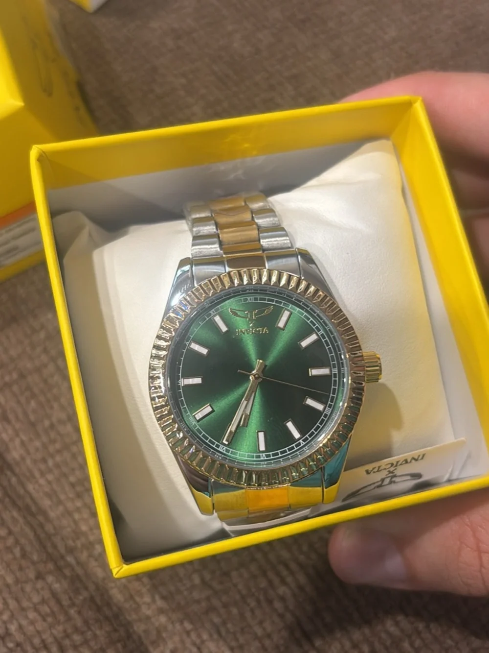 Invicta Two-Tone Gold & Silver Watch with Green Sunburst Dial